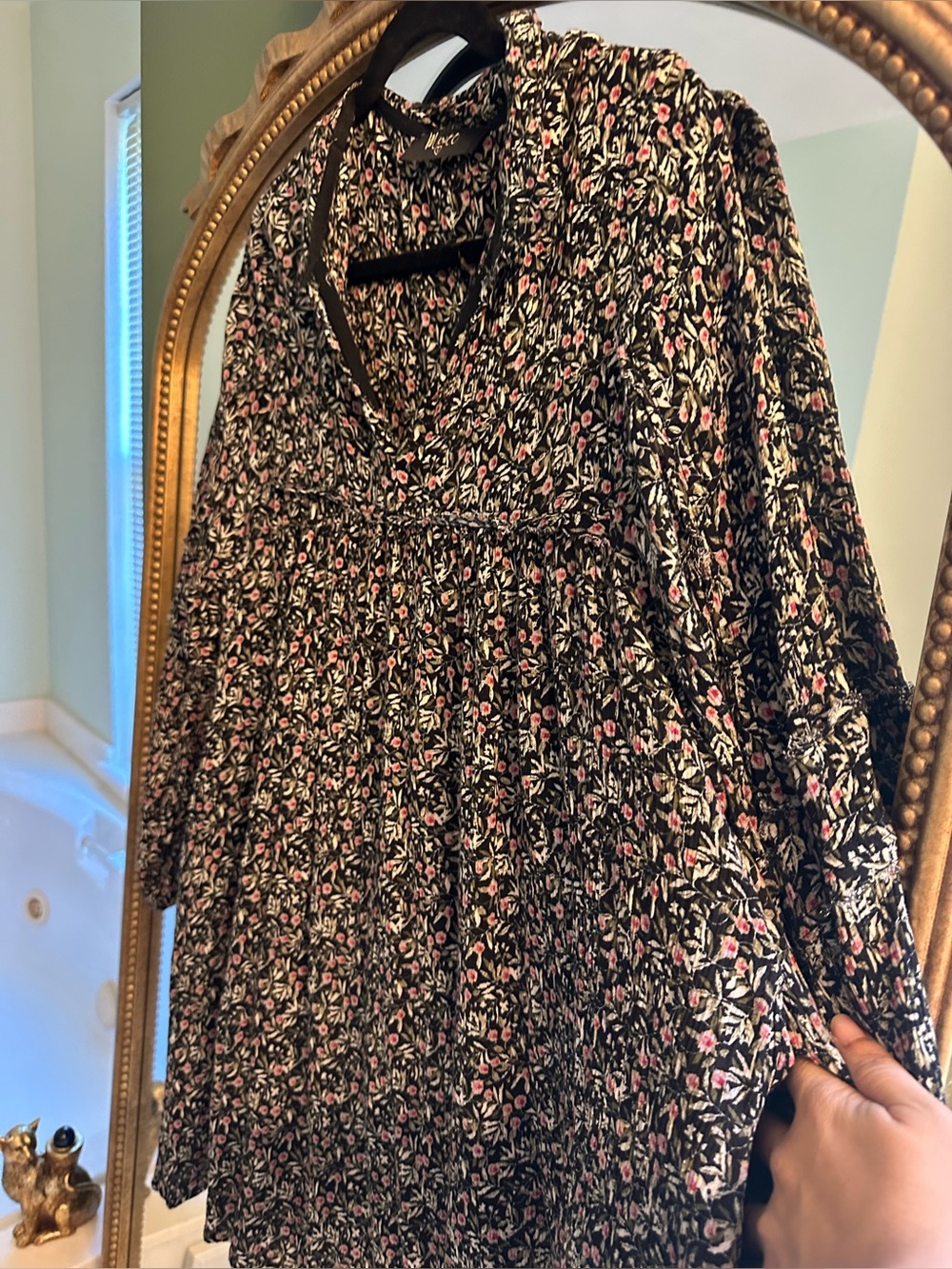 Black Floral Tunic Dress with Pink Accents